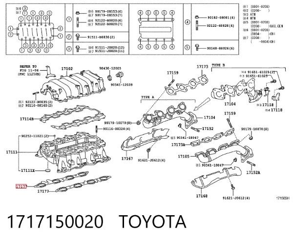 Vedante inferior de tubo coletor de admissão 1717150020 Toyota