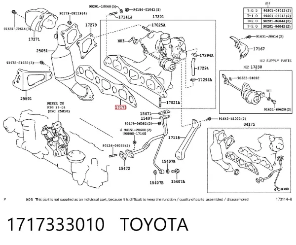 Vedante de tubo coletor de escape 1717333010 Toyota