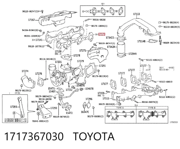 Vedante de tubo coletor de escape 1717367030 Toyota