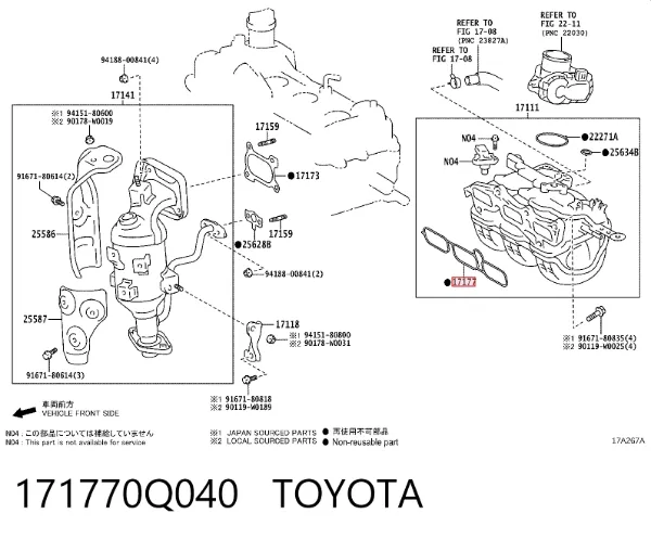 Vedante superior de tubo coletor de admissão 171770Q040 Toyota