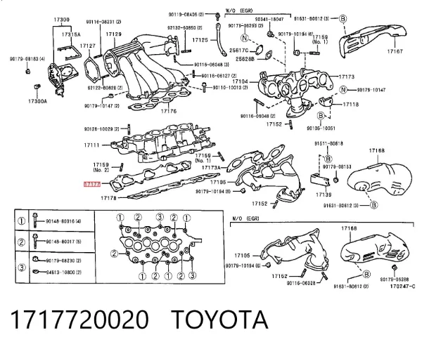 Vedante inferior direito de tubo coletor de admissão 1717720020 Toyota
