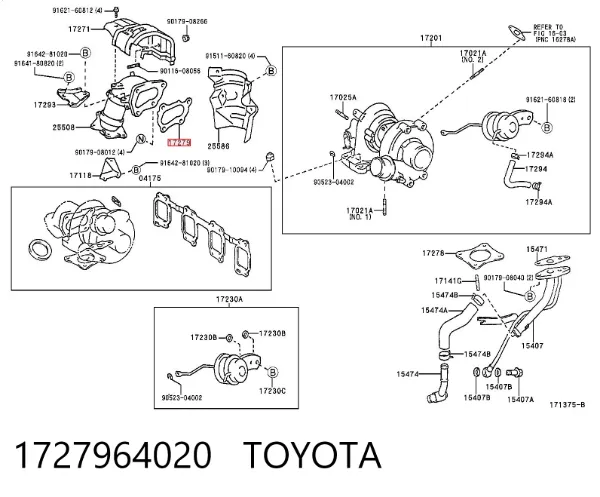 Vedante de turbina dos gases de escape, escape 1727964020 Toyota