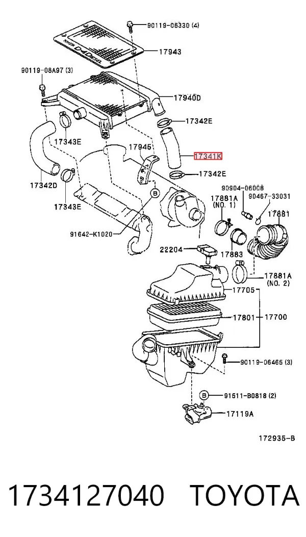 Mangueira (cano derivado) de intercooler 1734127040 Toyota
