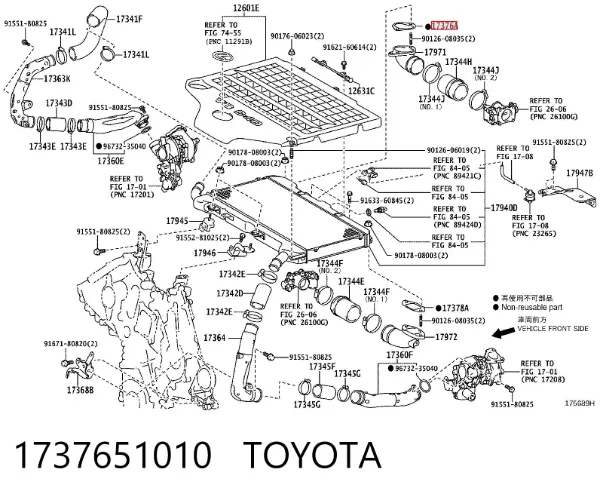 Anel de vedação (vedante) de cano derivado de intercooler 1737651010 Toyota