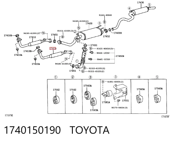 Silenciador, parte dianteira 1740150190 Toyota