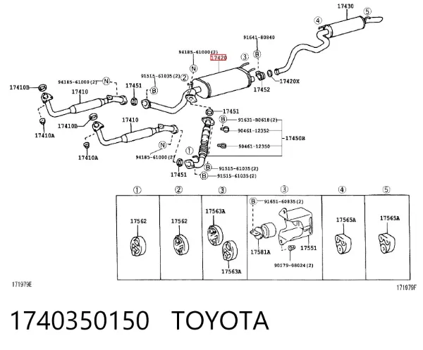 Silenciador, parte central 1740350150 Toyota