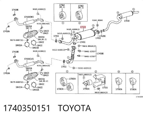 Silenciador, parte central 1740350151 Toyota