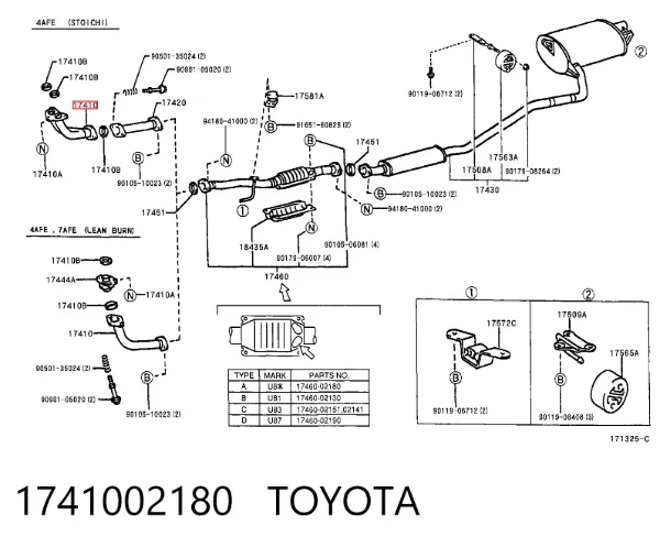 Silenciador, parte dianteira 1741002180 Toyota