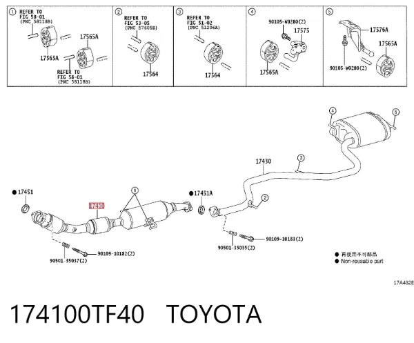 Silenciador, parte central 174100TF40 Toyota