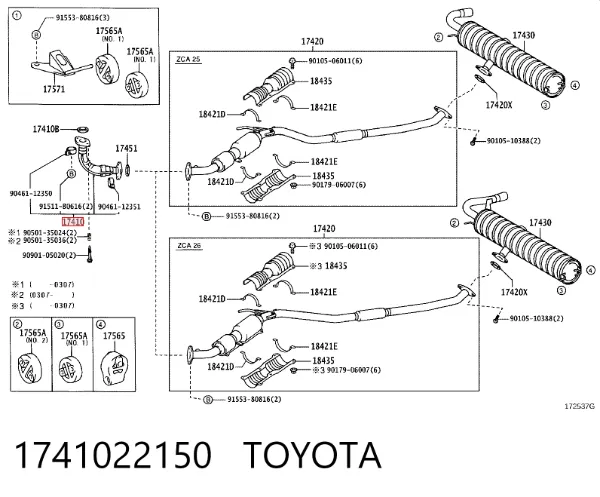 Silenciador, parte dianteira 1741022150 Toyota