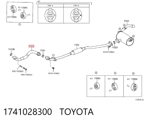 Silenciador, parte dianteira 1741028300 Toyota