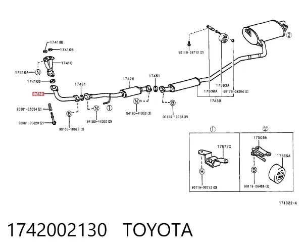 Silenciador, parte central 1742002130 Toyota