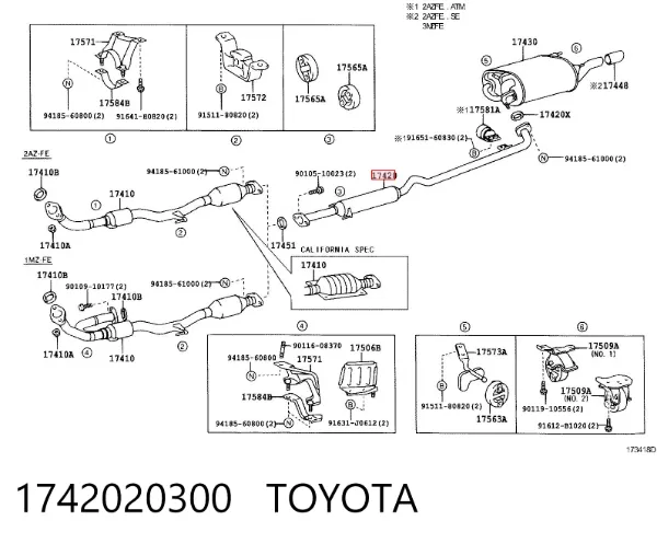 Silenciador, parte central 1742020300 Toyota