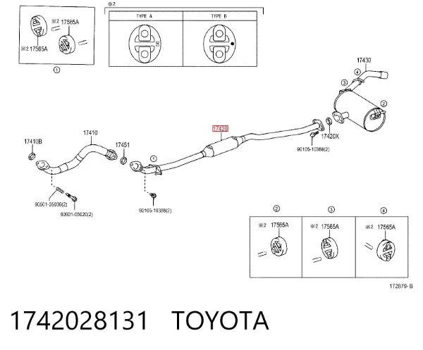Silenciador, parte central 1742028131 Toyota