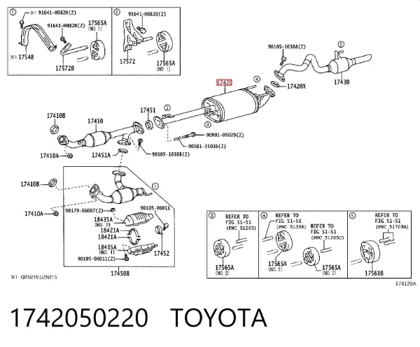 Silenciador, parte central 1742050220 Toyota