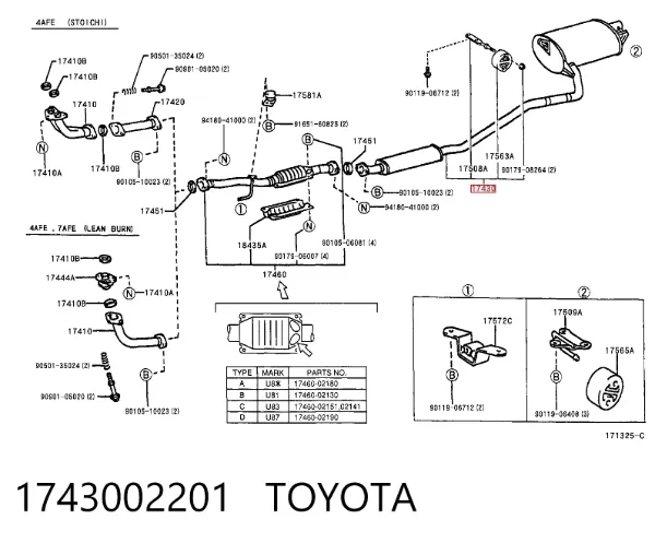 Silenciador, parte traseira 1743002201 Toyota