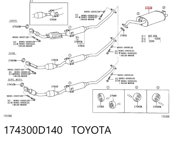 Silenciador, parte traseira 174300D140 Toyota