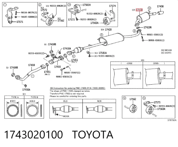 Silenciador, parte traseira 1743020100 Toyota