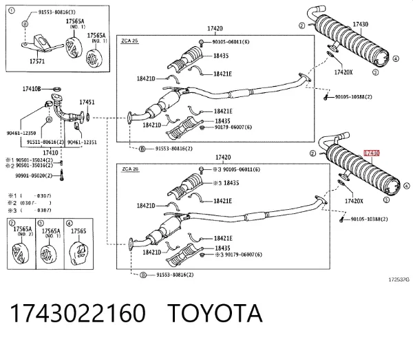 Silenciador, parte traseira 1743022160 Toyota