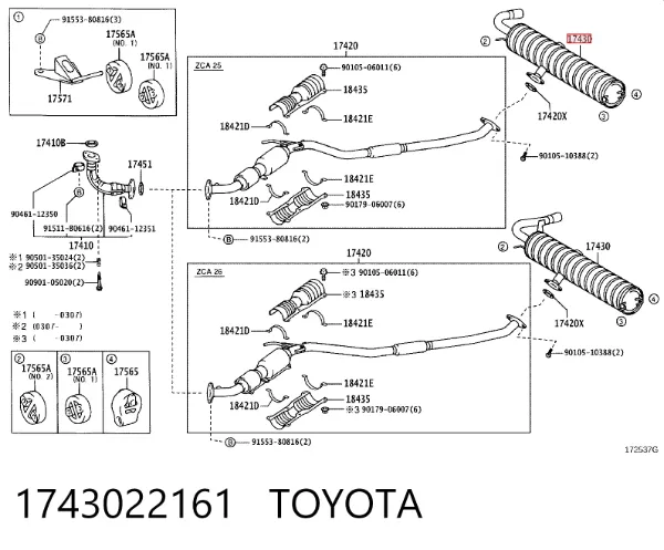 Silenciador, parte traseira 1743022161 Toyota