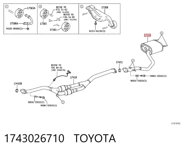 Silenciador, parte traseira 1743026710 Toyota