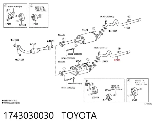 Silenciador, parte traseira 1743030030 Toyota