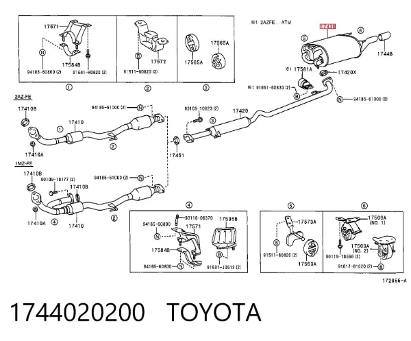 Silenciador, parte traseira 1744020200 Toyota