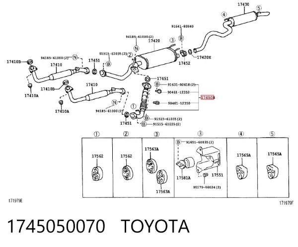Silenciador, parte dianteira 1745050070 Toyota