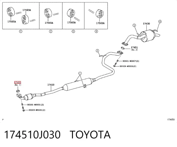 Vedante de tubo de admissão do silenciador 174510J030 Toyota