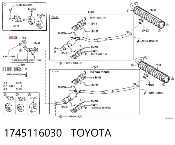 Vedante de tubo de admissão do silenciador 1745116030 Toyota