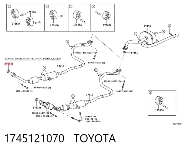 Vedante de tubo de admissão do silenciador 1745121070 Toyota