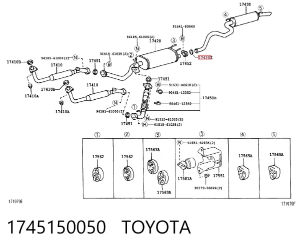 Vedante de tubo de admissão do silenciador 1745150050 Toyota