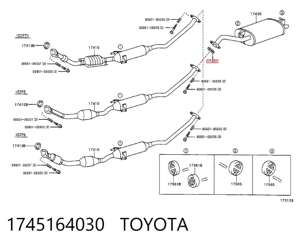 Vedante de tubo de admissão do silenciador 1745164030 Toyota