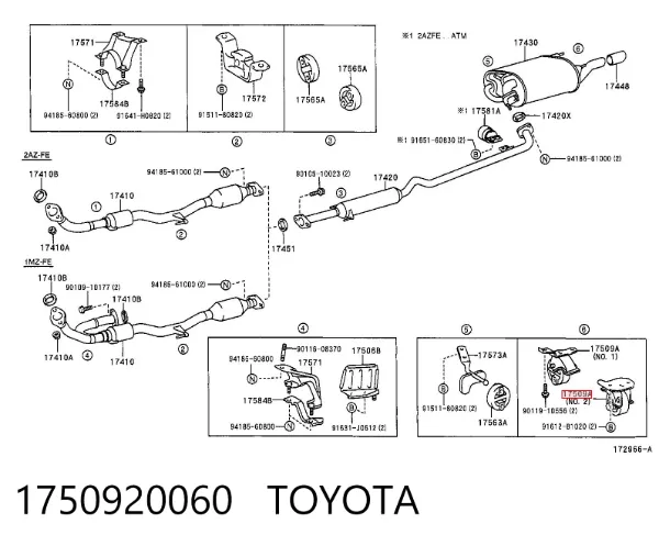 Coxim de fixação do silenciador 1750920060 Toyota