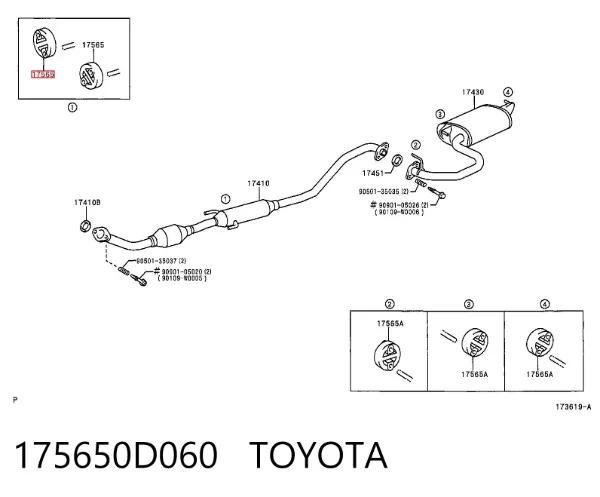 Coxim de fixação do silenciador 175650D060 Toyota