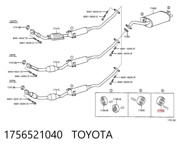 Coxim de fixação do silenciador 1756521040 Toyota