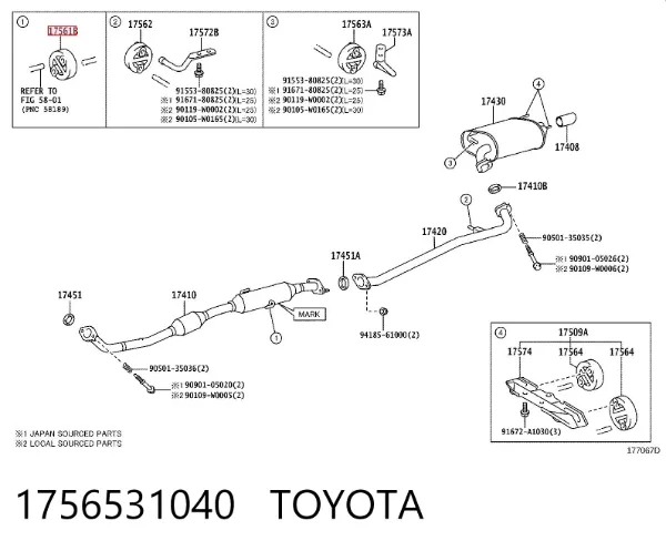Coxim de fixação do silenciador 1756531040 Toyota
