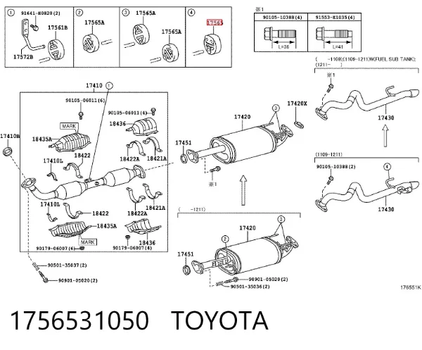 Coxim de fixação do silenciador 1756531050 Toyota
