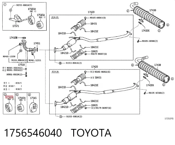 Coxim de fixação do silenciador 1756546040 Toyota