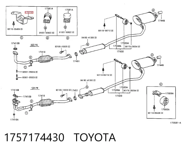 Braçadeira de silenciador dianteira 1757174430 Toyota