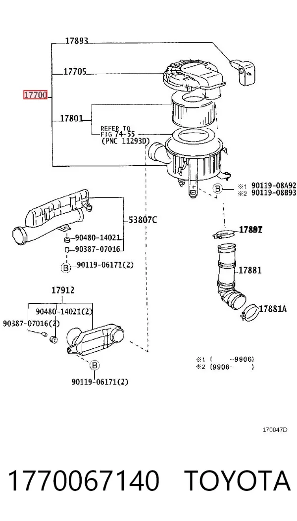 Caixa de filtro de ar 1770067140 Toyota