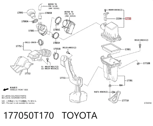 Caixa de filtro de ar, parte superior 177050T170 Toyota