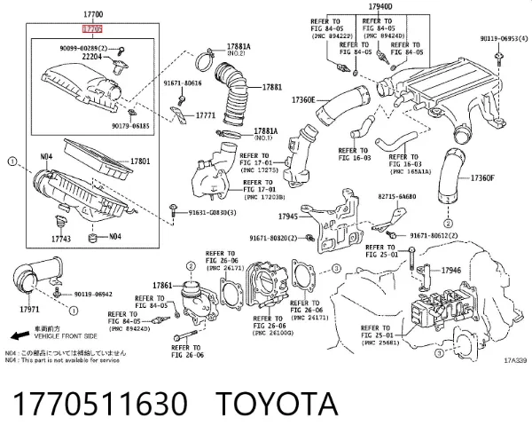Caixa de filtro de ar, parte superior 1770511630 Toyota