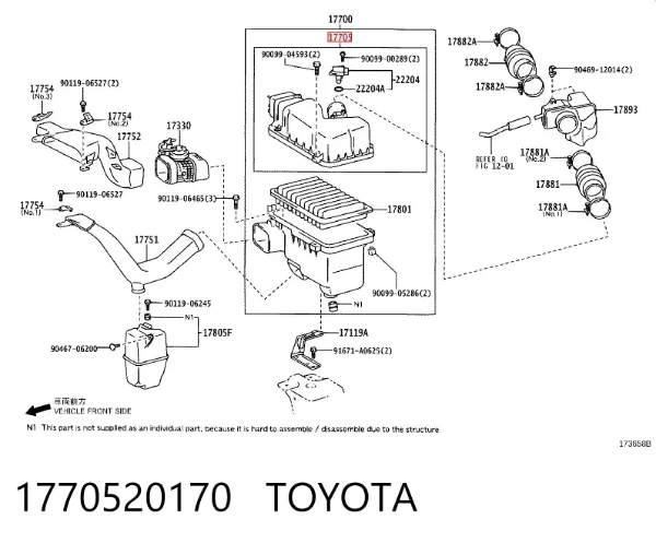 Caixa de filtro de ar, parte superior 1770520170 Toyota
