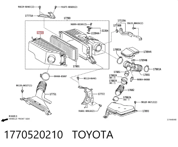 Caixa de filtro de ar, parte superior 1770520210 Toyota