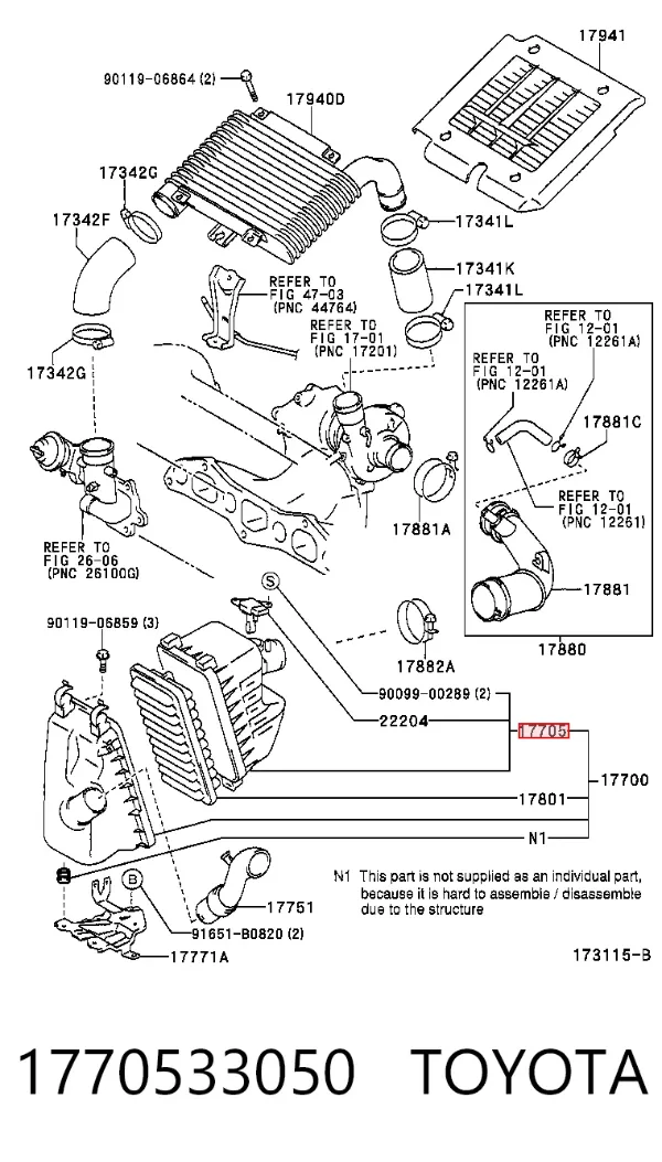 Caixa de filtro de ar, parte superior 1770533050 Toyota