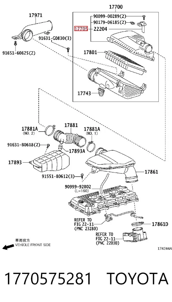 Caixa de filtro de ar, parte superior 1770575281 Toyota