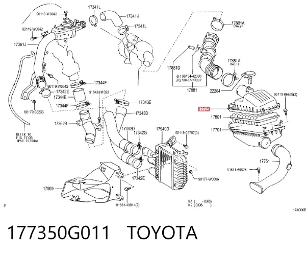 Caixa de filtro de ar, parte superior 177350G011 Toyota