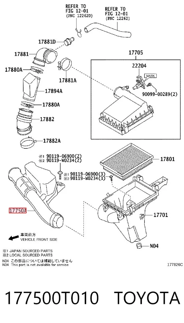 Tomada de ar de filtro de ar 177500T010 Toyota