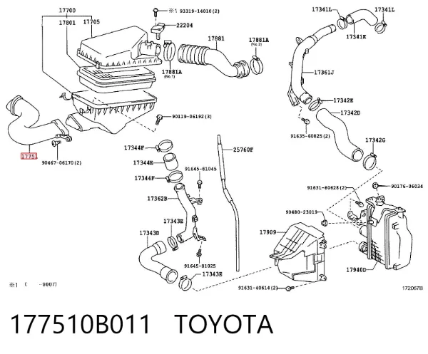 Tomada de ar de filtro de ar 177510B011 Toyota